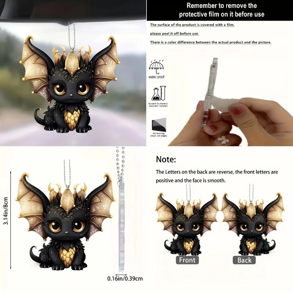 2D Black Dragon Halloween Schlüsselanhänger Cartoon Loong Acryl Anhänger Vielseitiger Charme, Dekor für Auto, Rucksack, Telefon, Zuhause, Festlich, Geschenk