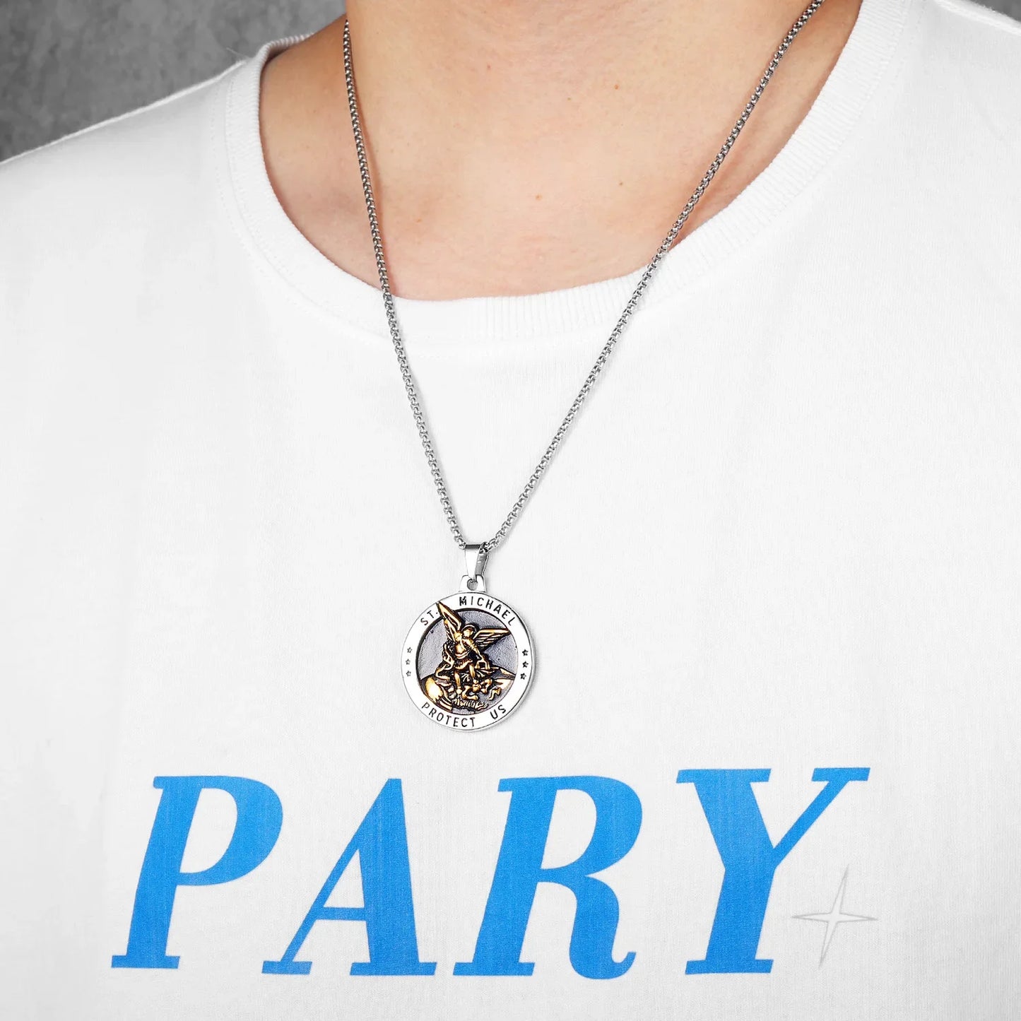 Bow Angel St. Michael Men Necklaces Stainless Steel Pendant Chain Powerful Strong Amulet Vintage Cool Women Jewelry Gifts Wholesale