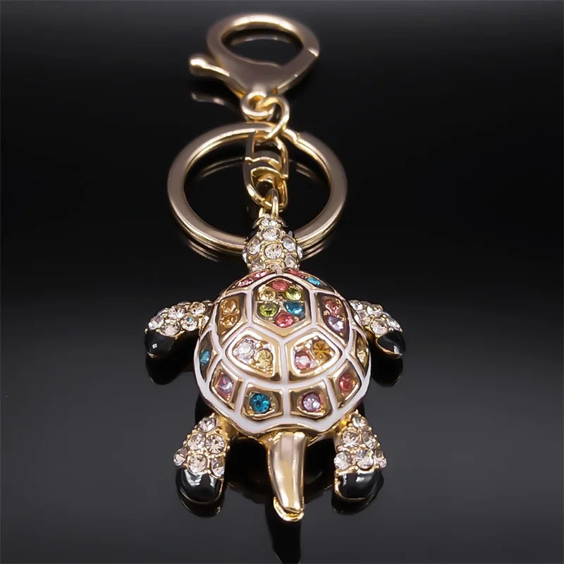 Exquisite bunte Kristall Schildkröte Schlüsselanhänger Halter für Frauen Männer Legierung Strass Tier Schlüsselanhänger Charme Schmuck Geschenke K5205S03