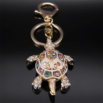 Exquisite bunte Kristall Schildkröte Schlüsselanhänger Halter für Frauen Männer Legierung Strass Tier Schlüsselanhänger Charme Schmuck Geschenke K5205S03