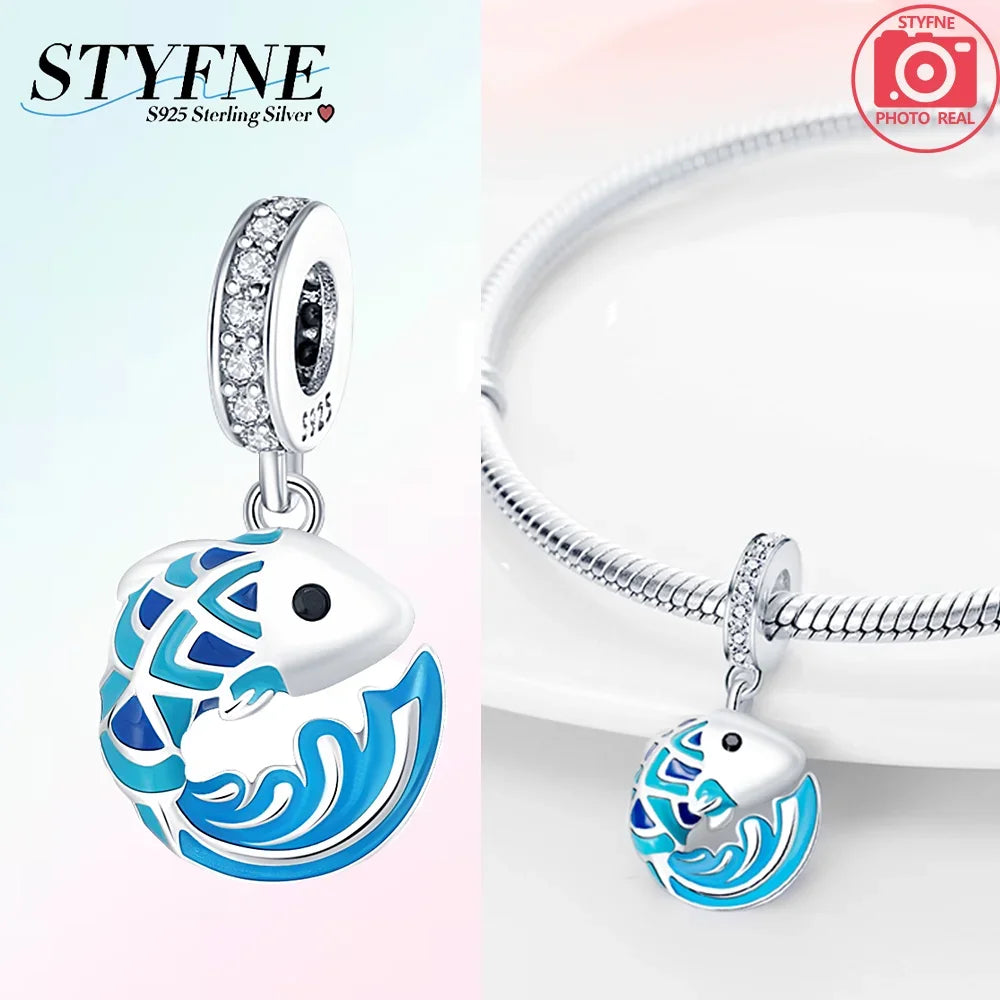 925 Silber DIY Schmuck Zubehör Zirkon Krabbe Wal Big Mouth Fisch Charms Perlen passen Original Armband Schmuckstück