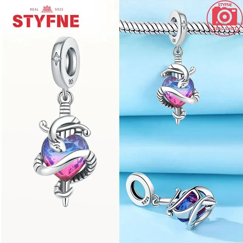 Sterling Silber 925, Fantasie, buntes Herz, Charm-Planeten-Anhänger, Perlen, passend für Original-Armband, Perle für Frauen, edler Schmuck, Geschenk