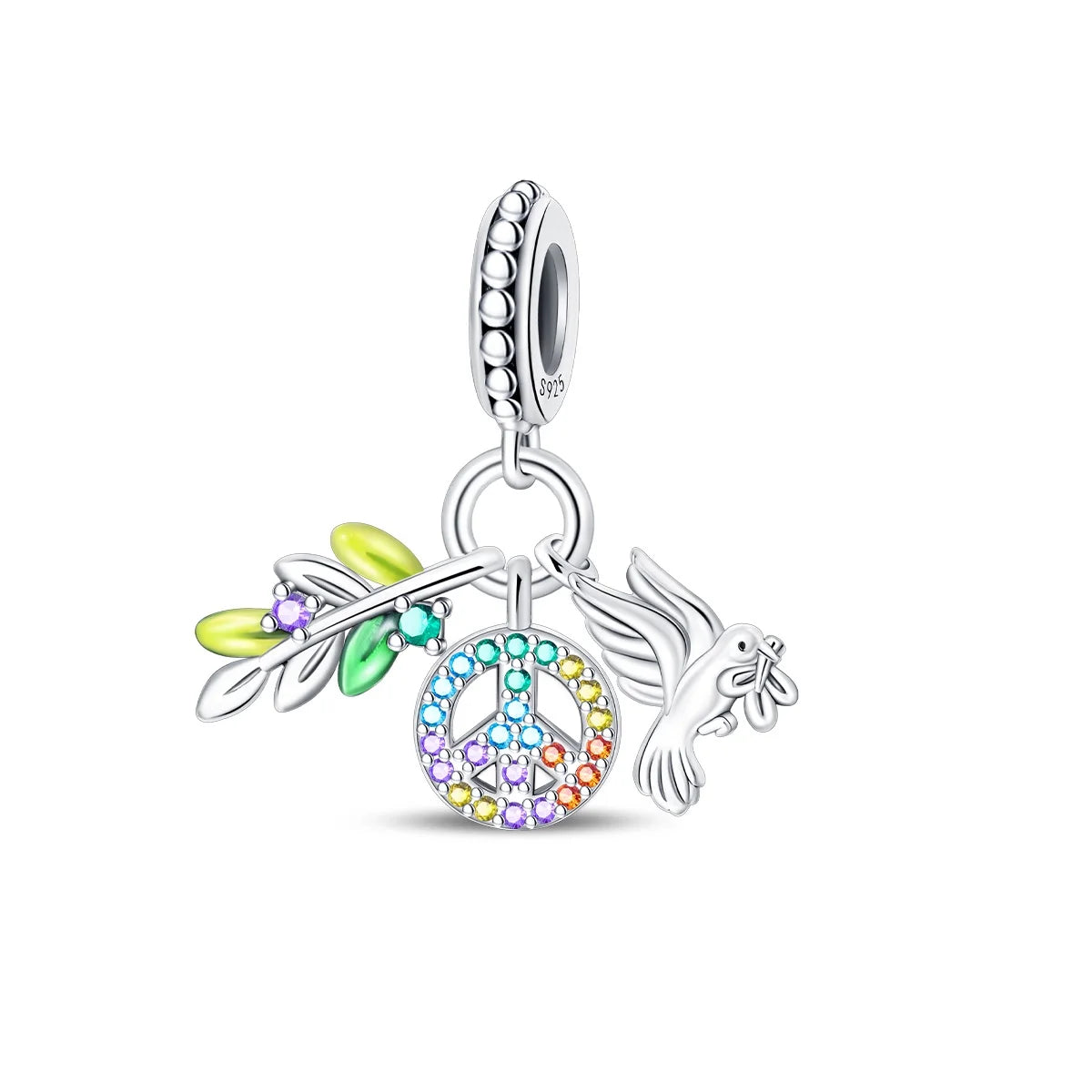 Funkelnde 925er-Sterlingsilber-Charm mit buntem Zirkon, festen Clip-Perlen und Engel-Anhänger, passend für Armbänder und Halsketten, exquisite Geschenke
