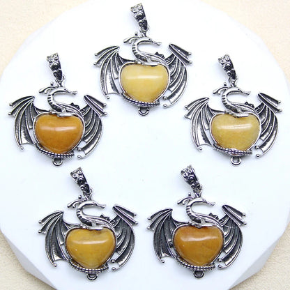 10 Stück bunte Drachen Naturstein Amethyst Quarz Kristall Herz Perle Anhänger für DIY Schmuck Halskette Anhänger Frauen Geschenke