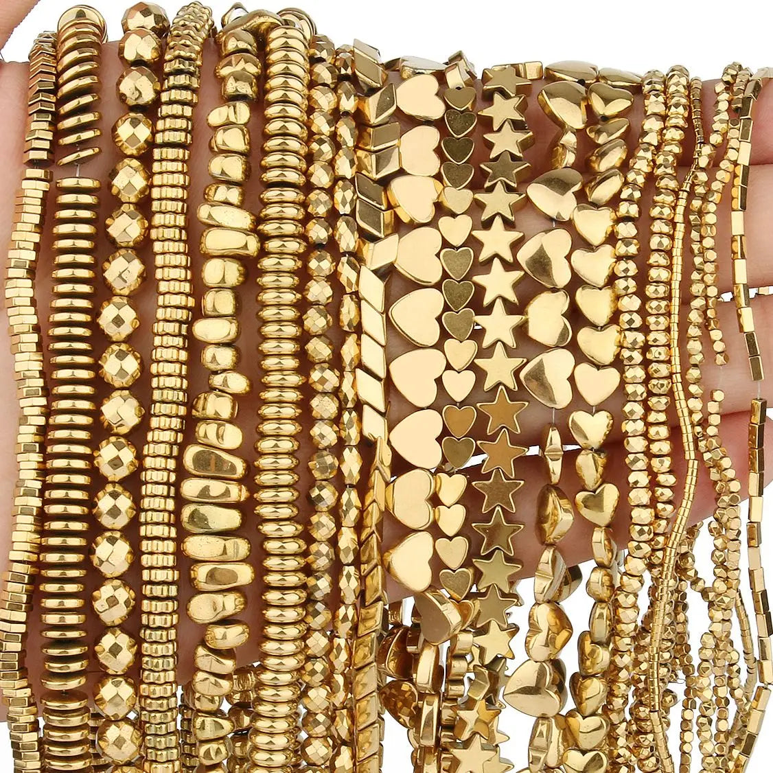 AAA+ Retention Farbe Natürliche vergoldete Hämatit Perle Herz Runde Stern Spacer Lose Perlen für Schmuck Machen DIY Charm Armband