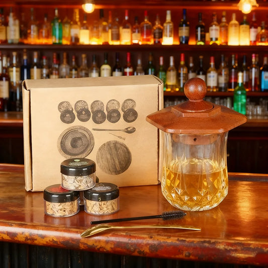 Räucher-Set mit Glasplatte, Cocktail-Räucher-Set mit 4 Holzspäne, Barkeeper-Zubehör für Whisky-Getränke, Raucher-Geschenkset für Männer