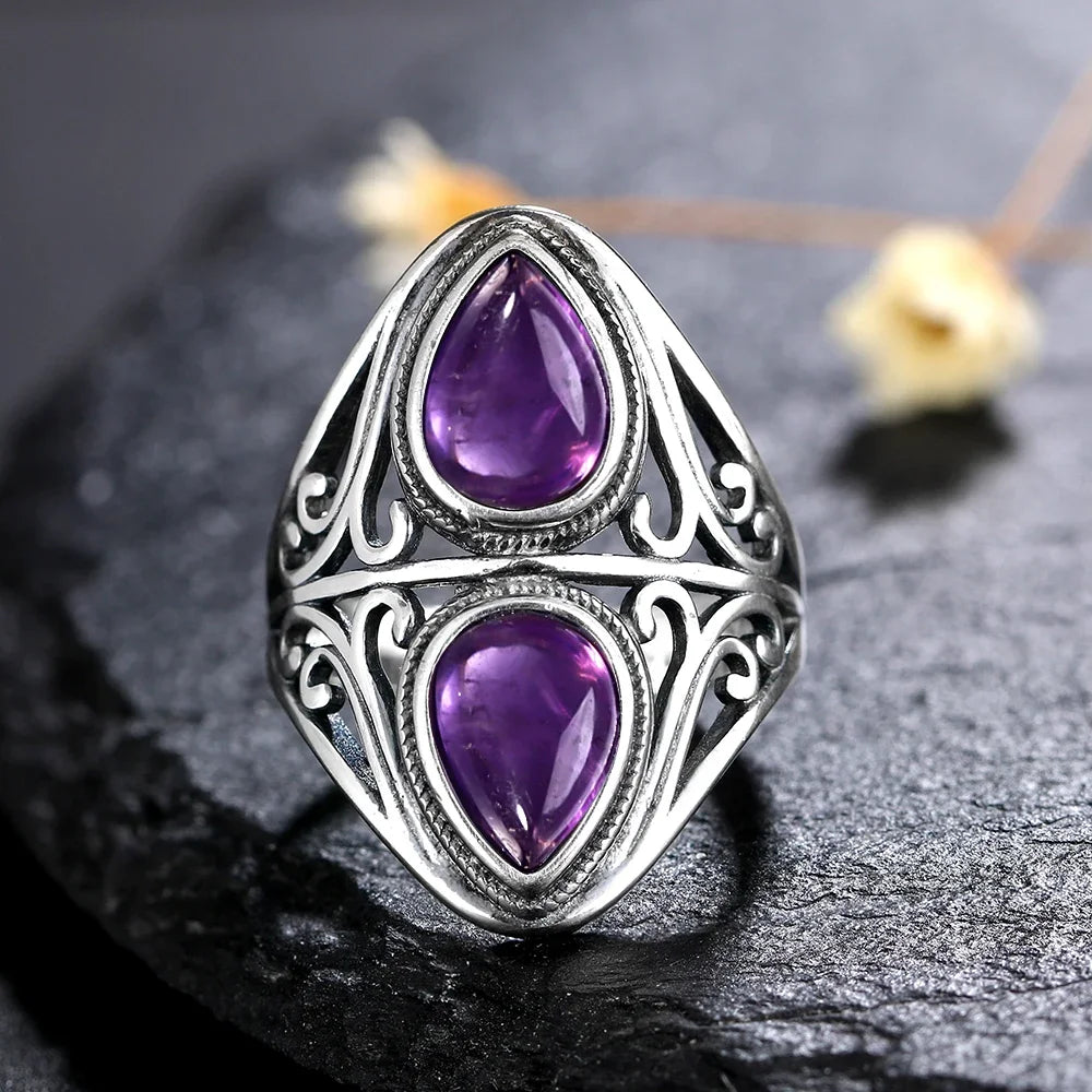 Charms 6x9MM Natürliche Charoite Perlen Ringe frauen S925 Silber Schmuck Vintage Ring Jahrestag Party Geschenke für Frauen