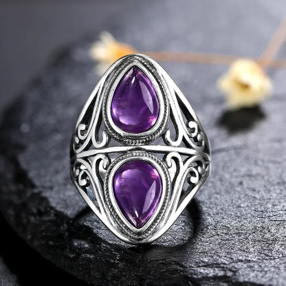 Charms 6x9MM Natürliche Charoite Perlen Ringe frauen S925 Silber Schmuck Vintage Ring Jahrestag Party Geschenke für Frauen