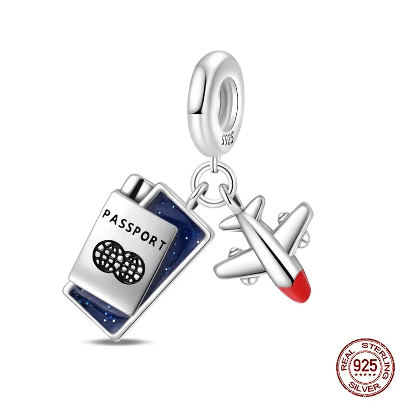 925er Sterlingsilber, modisch, bunt, Kamera, Gepäck, Reisen, Rucksack, Anhänger, Charms, Perlen, passend für Armbänder, DIY-Jubiläumsschmuck