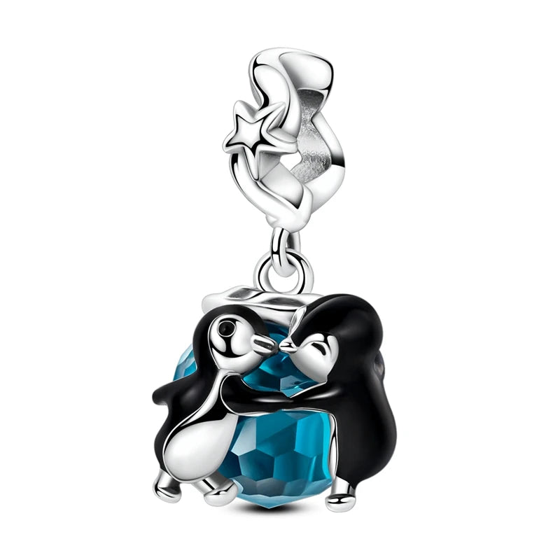 Heißer Verkauf 925er Sterlingsilber, niedliche Panda-Perlen und Pinguin-Anhänger, passend für Schlangenarmband, Boutique-Halskette, schwarzer Anhänger, Geschenk