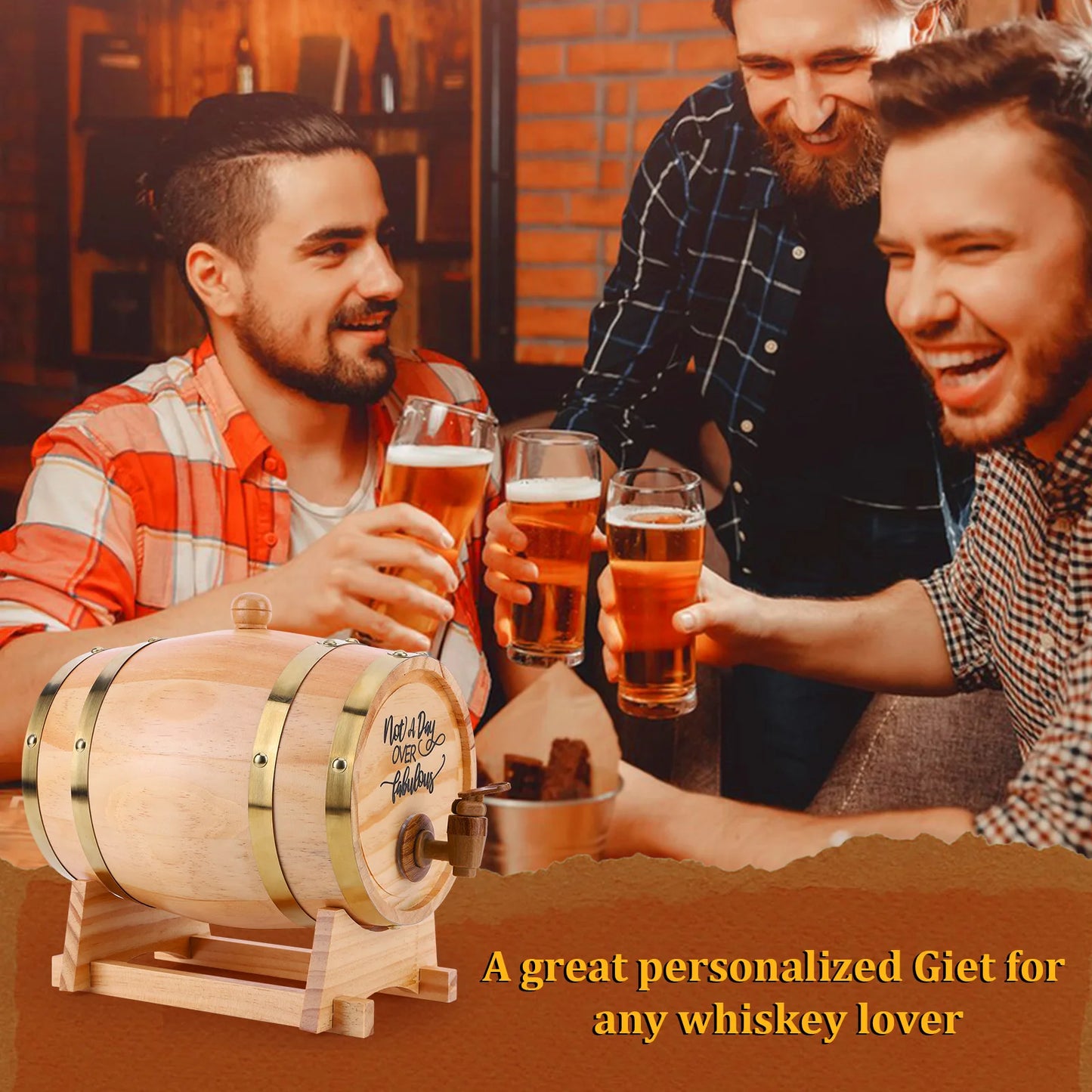 3L Holz-Whiskeyfass mit Ständer, Verschluss und Zapfhahn – Weinfass/Whiskeyfass-Spender für Whiskey, Bourbon, Cocktails, Rum