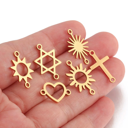 5Pcs Hohl Stern/Mond/Sonne Doppel Loch Charme Edelstahl Halskette Armband Anhänger DIY Link Stecker Schmuck machen Liefert