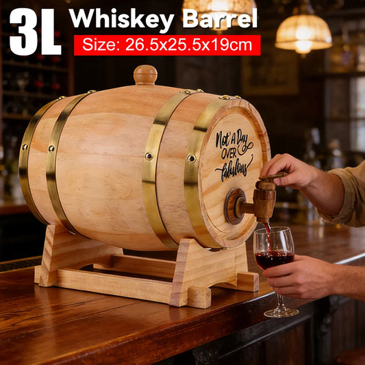 3L Graviertes Whiskeyfass mit Ständer und Zapfhahn Holz-Whiskeyfass Weinfass für Cocktails Bourbon Rum Tequila Bier