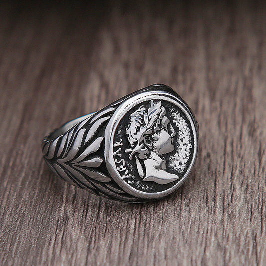Männer Vintage Römisches Reich Caesar Ringe Edelstahl Silber/Gold Farbe Münze Caesar Kopf Signet Männer Ringe Mode Schmuck