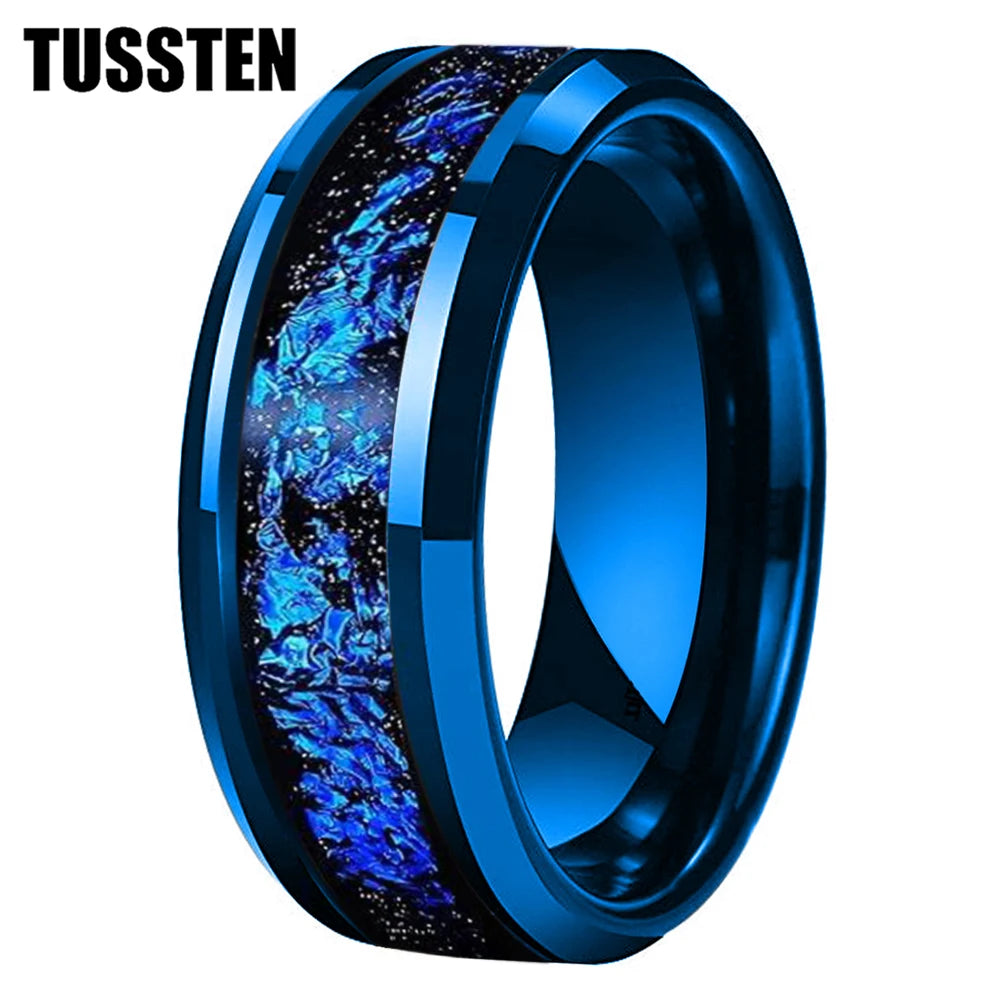 Wolfram 6/8mm Wolfram Ring für Männer Frauen blaue Folie Inlay Verlobung Ehering abgeschrägt poliert glänzend bequeme Passform