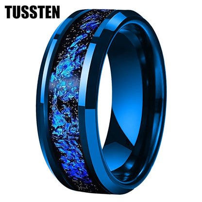 Wolfram 6/8mm Wolfram Ring für Männer Frauen blaue Folie Inlay Verlobung Ehering abgeschrägt poliert glänzend bequeme Passform