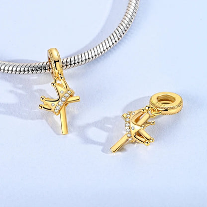 925 Silber Charms Perlen Goldenes Kreuz Krone Wal Kuckuck Uhr Anhänger Fit Original Armband Halskette Frauen Schmuck DIY Geschenke