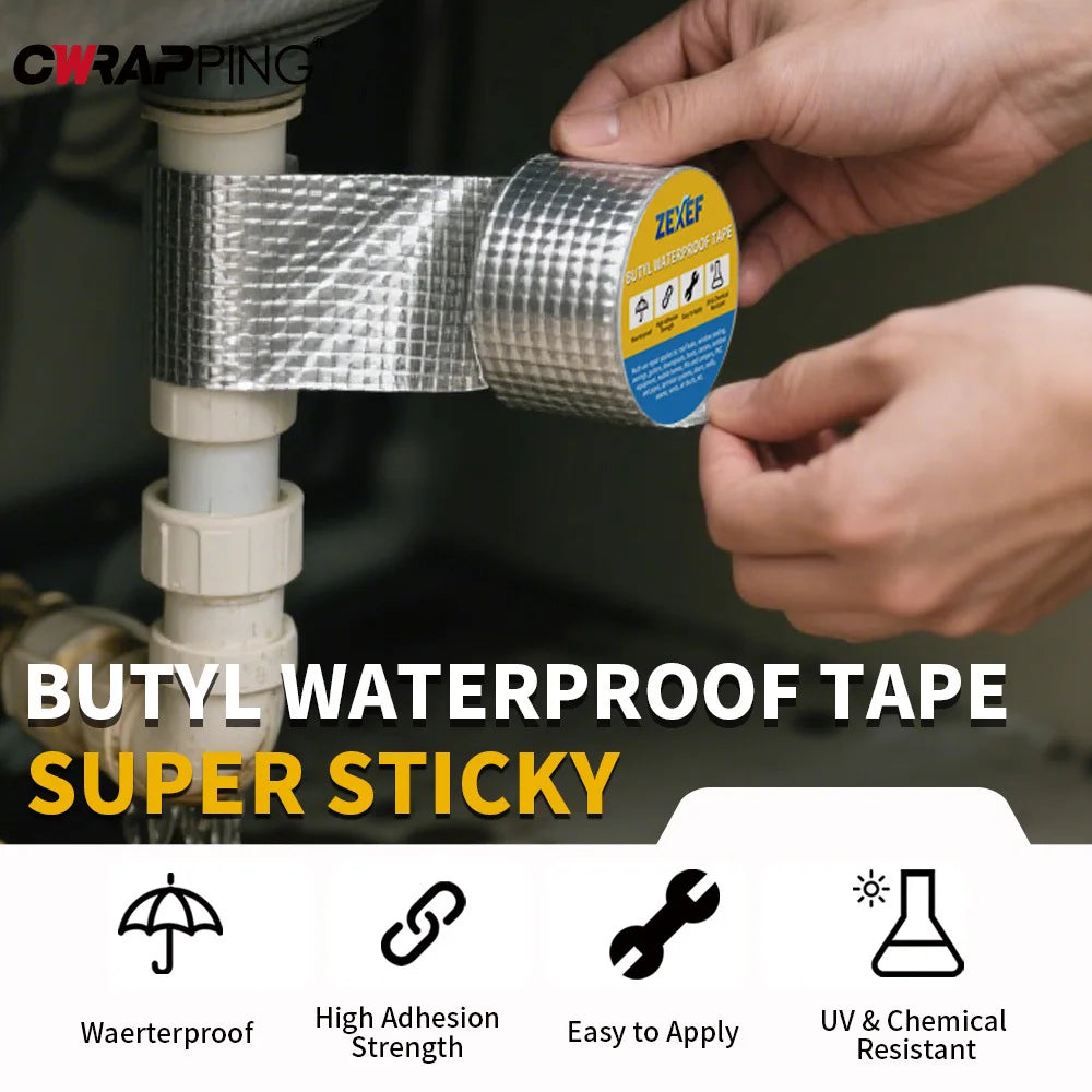 Super klebriges Butylkautschukband aus Aluminiumfolie, hohe Temperaturbeständigkeit, wasserdichtes Reparaturband für Dachrohre, Risse, Kanal, Stoppen von Leck