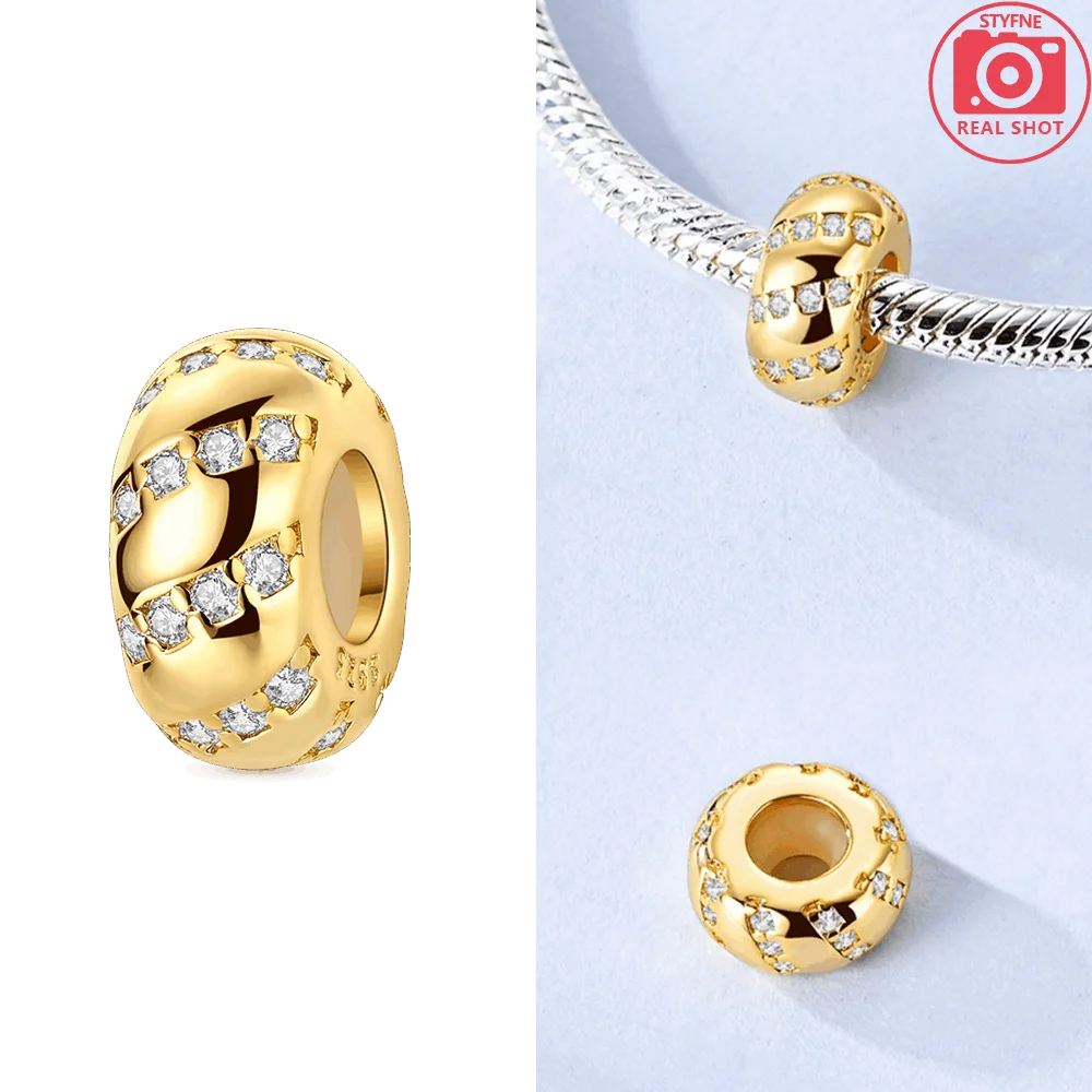 Original funkelnde Charm-Perlen aus 925er-Sterlingsilber, Gold, Rose, heller Stern, Herz, passend für Armbänder, DIY-Jubiläums-Schmuck, Geschenk