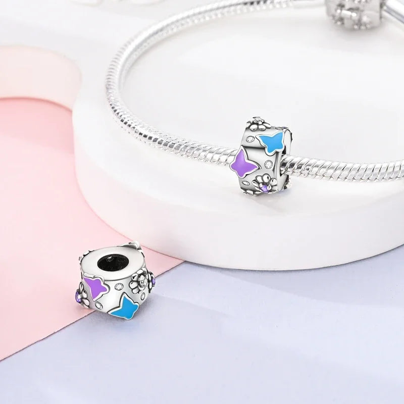 925 Silber Farbe Romantische Retro Herzförmige Blume Wächter Schmetterling Amulett Fit Original Armband DIY Schmuck Geschenk
