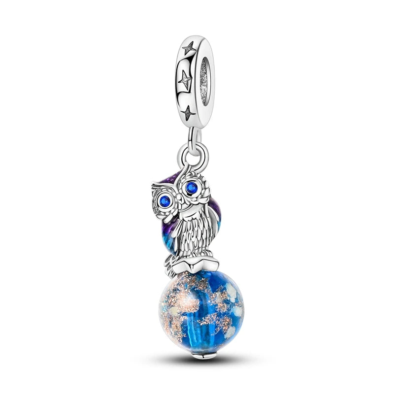 Blue Series Charm-Anhänger aus 925er-Sterlingsilber, Saphir, Baum des Lebens, Flasche, Elefant, Planet, Ozean, Herz, passend für DIY-Armbänder, Halsketten, Geschenke