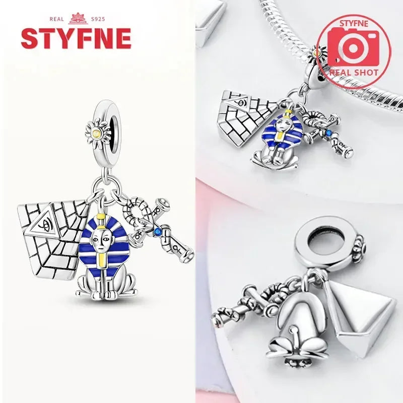 Silber 925 Gold Pyramide Mumie Doppel Charm Elefant Perlen passen Original Armband DIY edlen Schmuck Zubehör für Frauen Geschenke
