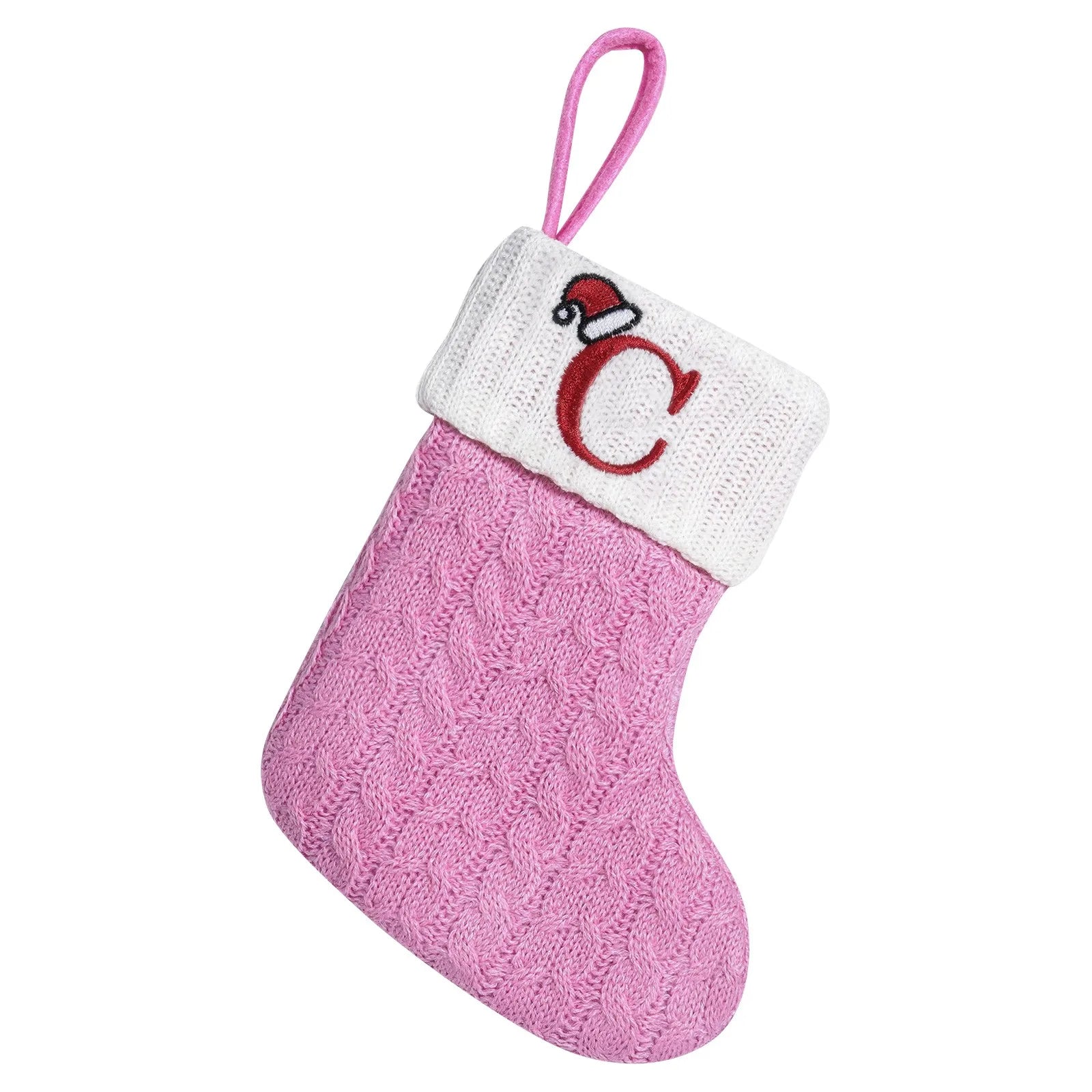 Rosa Weihnachts-Alphabet-Stricksocken, verdickt, Kawaii, exquisite Süßigkeiten-Geschenktüten, große Kapazität, Festival-Buchstaben-Stricksocken