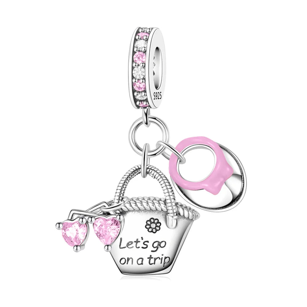 Charm-Anhänger aus 925er-Sterlingsilber mit Oktopusperlen und Stammbaum und Herz, passend für Schlangenarmband, Boutique-Halskette, rosa Anhänger, Geschenk