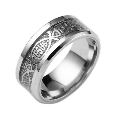 Jesus-Buchstabe, 316L-Edelstahlring für religiöse christliche Männer und Frauen, Geschenk, Schmuck, Serenity, männliches Bibelkreuz