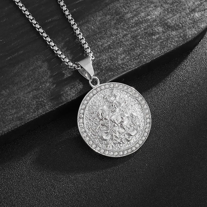 Saint George Dragon Slayer Knight Anhänger Titan Stahl Männer Frauen personalisierte Hip Hop Halskette Schmuck