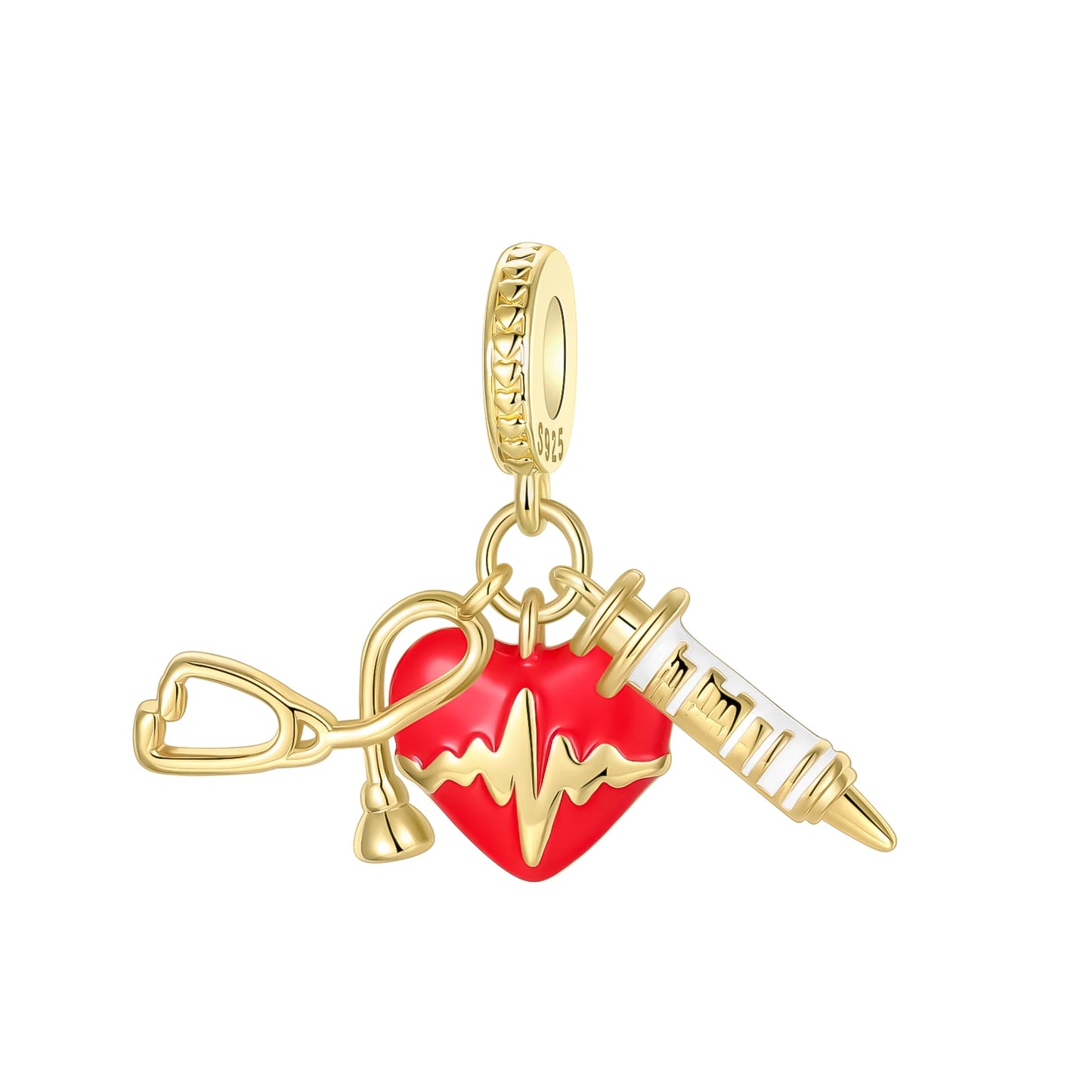 Herz- und Orgel-Charm, 925er-Sterlingsilber, roter Rosenschädel, baumelnder Anhänger, dunkle ästhetische Passform, Armreif, Halskette, DIY-Schmuck