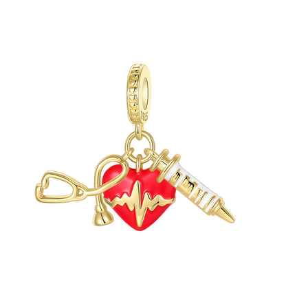 Herz- und Orgel-Charm, 925er-Sterlingsilber, roter Rosenschädel, baumelnder Anhänger, dunkle ästhetische Passform, Armreif, Halskette, DIY-Schmuck