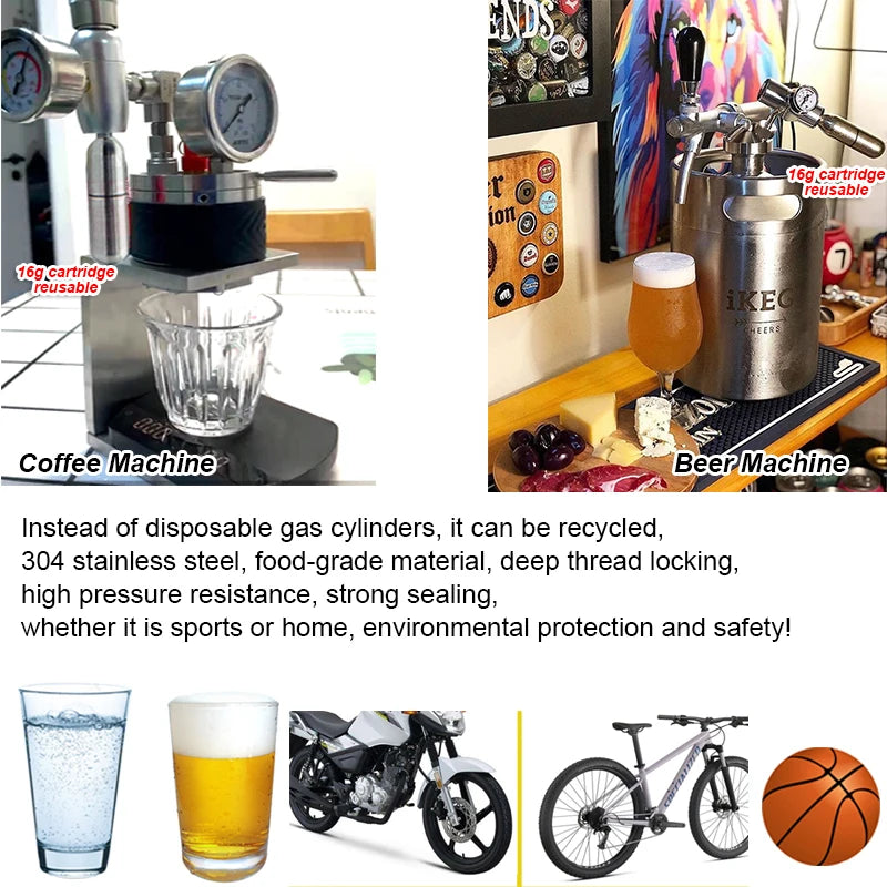 Nachfüllbare CO2-Kartusche mit 3/8-24UNF-Gewinde für Zuhause, selbstgebrautes Soda, Bierbrauen, Saftball, wiederaufladbar, wiederverwendbar, Schwimmweste, Reifen