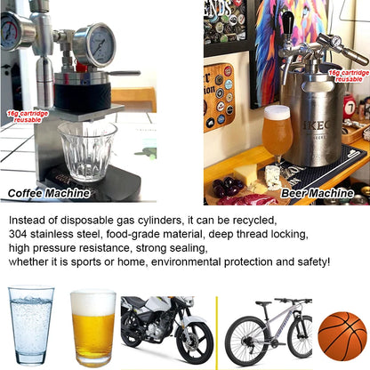 Nachfüllbare CO2-Kartusche mit 3/8-24UNF-Gewinde für Zuhause, selbstgebrautes Soda, Bierbrauen, Saftball, wiederaufladbar, wiederverwendbar, Schwimmweste, Reifen
