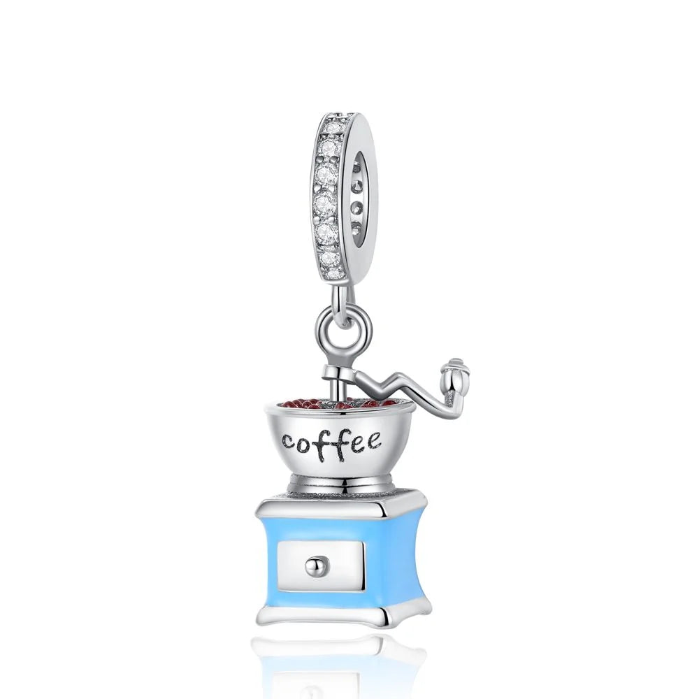 Blaue Serie 925 Sterling Silber Eidechsen-Herz Roboter Kaffee Mit Blumen Charms Passend für DIY Armband Halskette Casual Party Geschenke