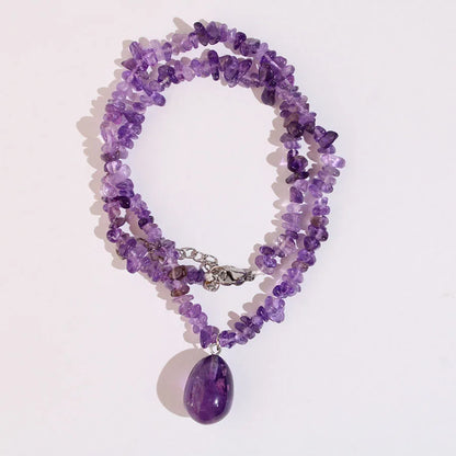 Natürliche Amethyst- und Kristallquarz-Chip-Perlen-Choker-Halskette, Böhmischer Unregelmäßiger Heilstein-Schmuck für Frauen