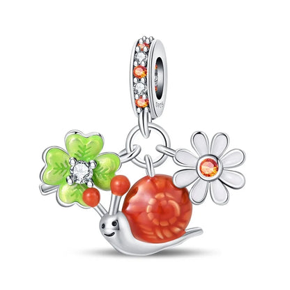 Niedlicher Raupenperlen aus 925er-Sterlingsilber, Schnecke und Bienen, vierblättriges Kleeblatt, baumelnder Charm, passend für Armbänder, bunte Anhänger-Geschenke