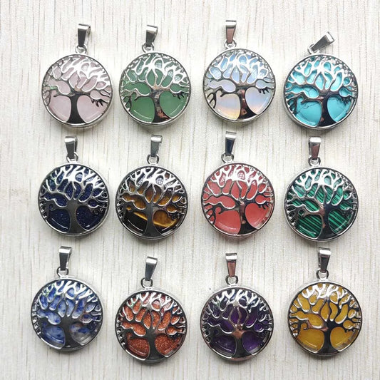 Großhandel 12 teile/los mode naturstein legierung baum des lebens mix Anhänger für halsketten schmuck zubehör machen schnelle versand