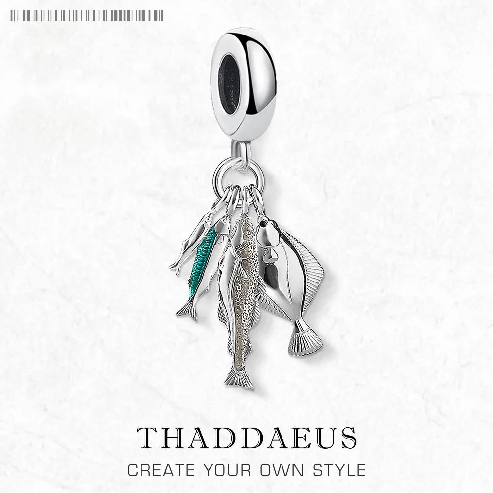Charm-Anhänger mit Fischen, Frühling, für Herren und Damen, trendig, 925er Sterlingsilber, Schmuck, Accessoires, Glücksgeschenk