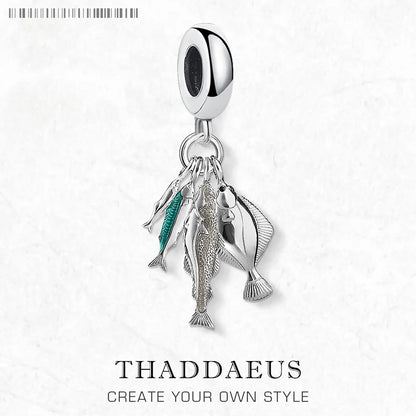 Charm-Anhänger mit Fischen, Frühling, für Herren und Damen, trendig, 925er Sterlingsilber, Schmuck, Accessoires, Glücksgeschenk