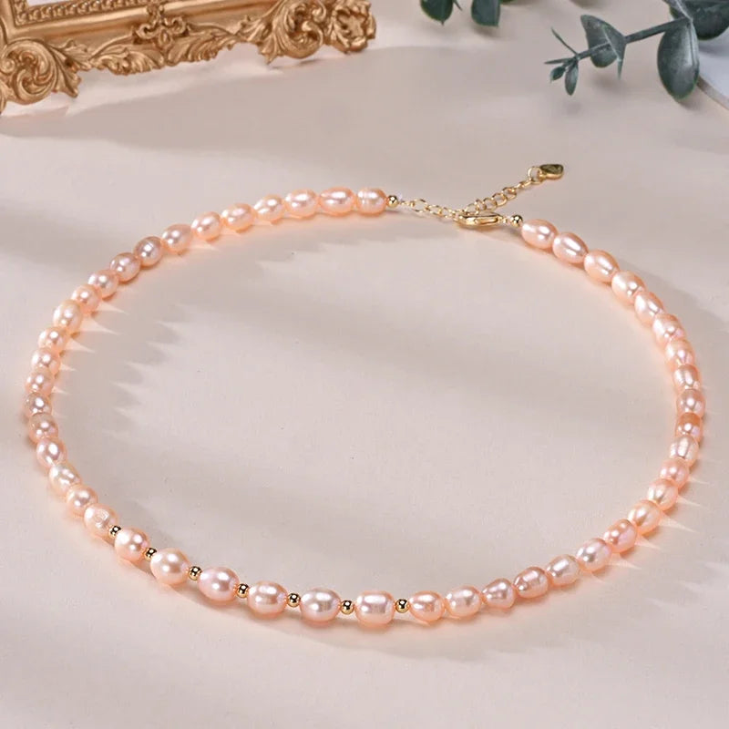 HENGSHENG 6–7 mm Reisform, Süßwasser, Weiß, Rosa, Lila, gemischte Farben, Perlenkette, 925er Sterlingsilber, Schmuck für Frauen und Mädchen