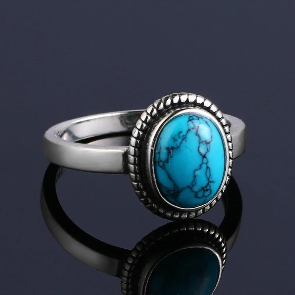 Vintage S925 Silber Ring Natürliche Türkis Ringe Luxus Schmuck Party Jahrestag Geburtstag Geschenk für Frauen Mann