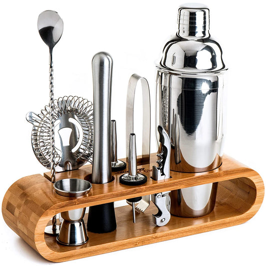 Mixology Barkeeper Kit 10-teiliges Bar-Werkzeugset mit Bambusständer Martini-Cocktail-Shaker-Set für ein perfektes Getränkemisch-Erlebnis
