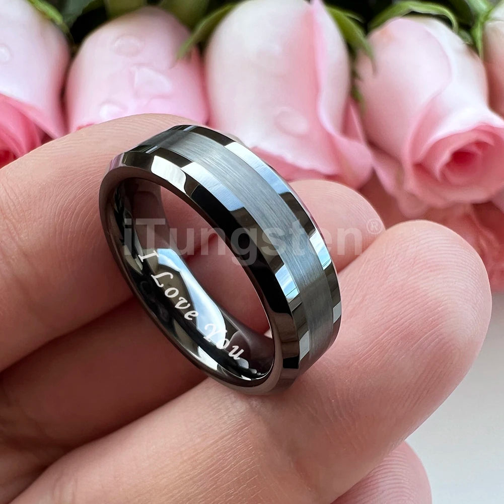iTungsten 6mm 8mm Wolframkarbid-Fingerring für Herren und Damen, Verlobung, Ehering, Modeschmuck, I Love You, graviert, bequeme Passform