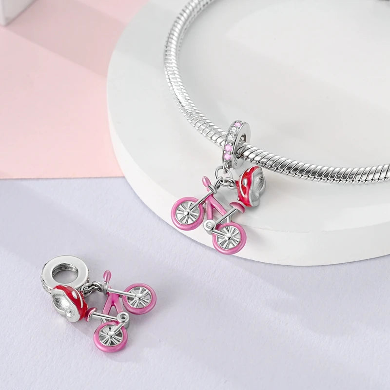 2025 heißer Verkauf Charms Perle 925 Sterling Silber Fahrrad Blume Kinderwagen Anhänger Fit Armreif Armband Halskette DIY Schmuck