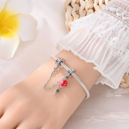 Rote Serie 925er Sterlingsilber Kamera Apfel Herzförmiger Koi Feuerwerkskörper Gott Reichtum Charm Passend für DIY Armband Halskette Partygeschenke