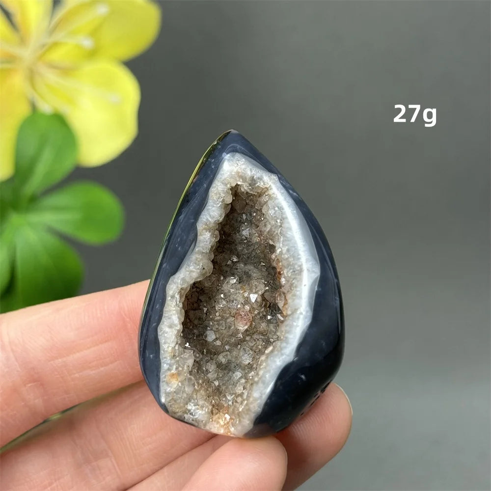 Natürlicher schwarzer Achat, Kristallloch, eiförmiger Kristall, Heilung, spirituelle Meditation, Mineralquarz, Aura, Energie, Heimdekoration