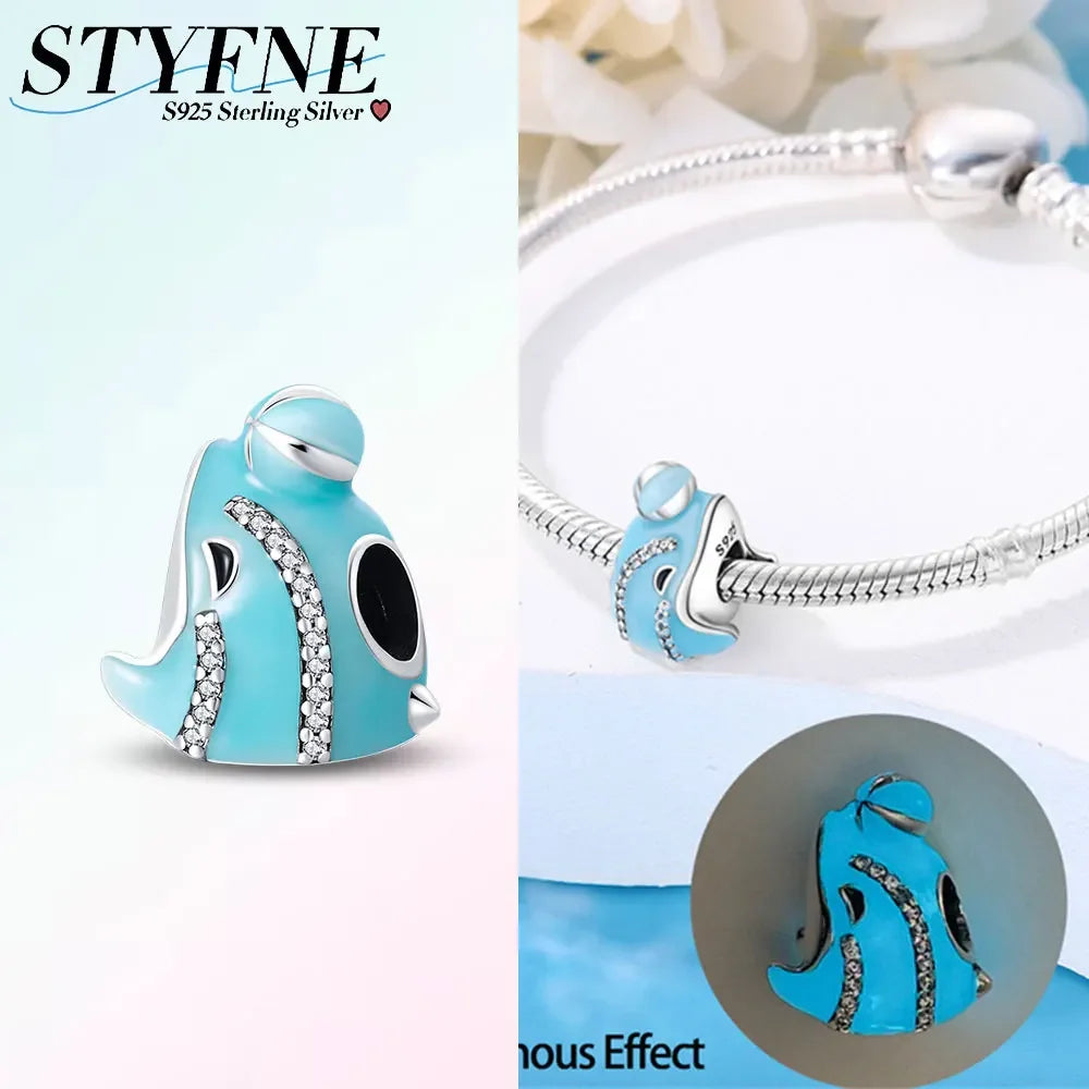 925 Silber Schildkröte Delphin Fischschwanz Muschel Seepferdchen Oktopus Leuchtende Charms Perlen passen Original Armbänder DIY Schmuck Geschenk