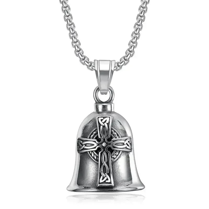 Vintage Christian Jesus Kreuz Glocke Anhänger Motorrad Glocke Halskette Punk Biker Religiöser Exorzist Glücksschmuck für Herren