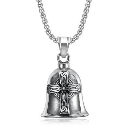 Vintage Christian Jesus Kreuz Glocke Anhänger Motorrad Glocke Halskette Punk Biker Religiöser Exorzist Glücksschmuck für Herren